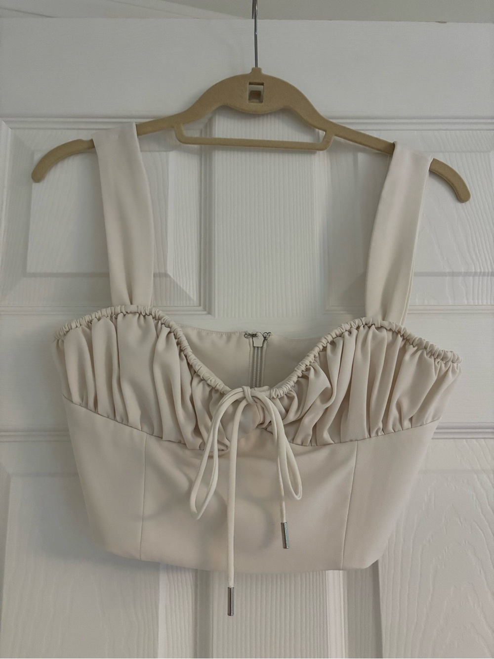 House of CB Cream Ruched Bustier Crop Top